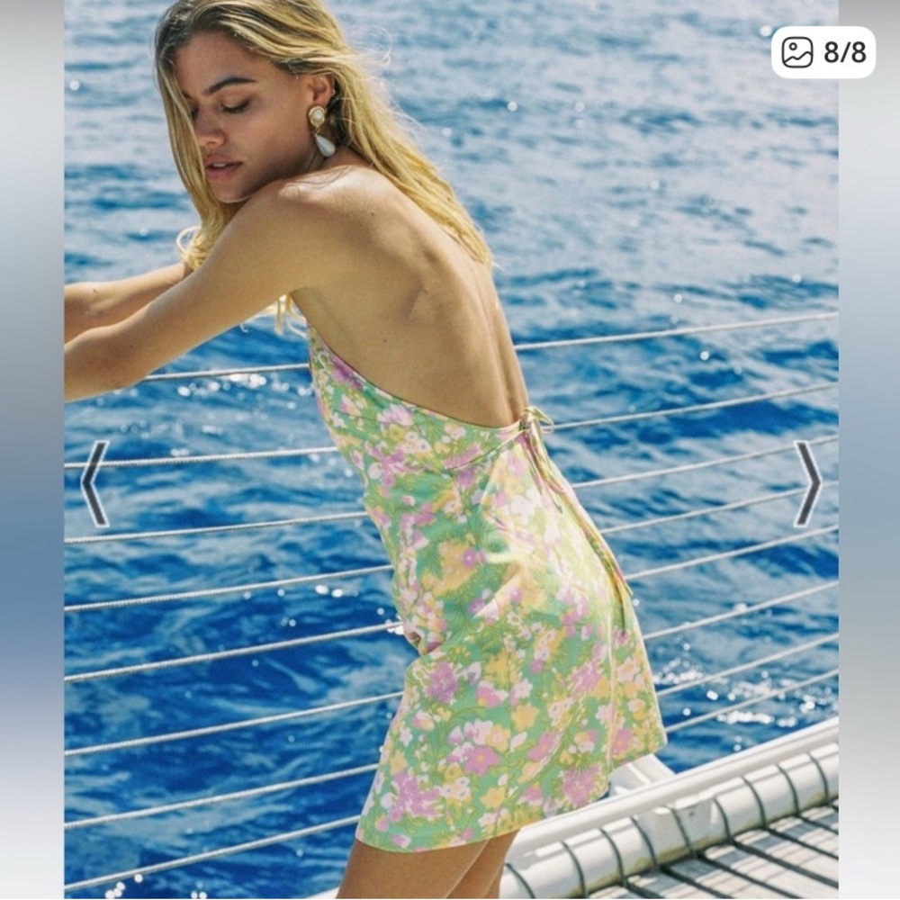 With Jean Floral Halter Wrap Mini Dress